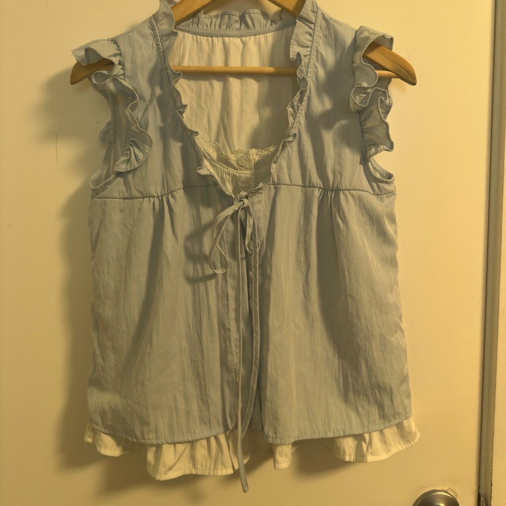 Light Blue Ruffled Women's Top